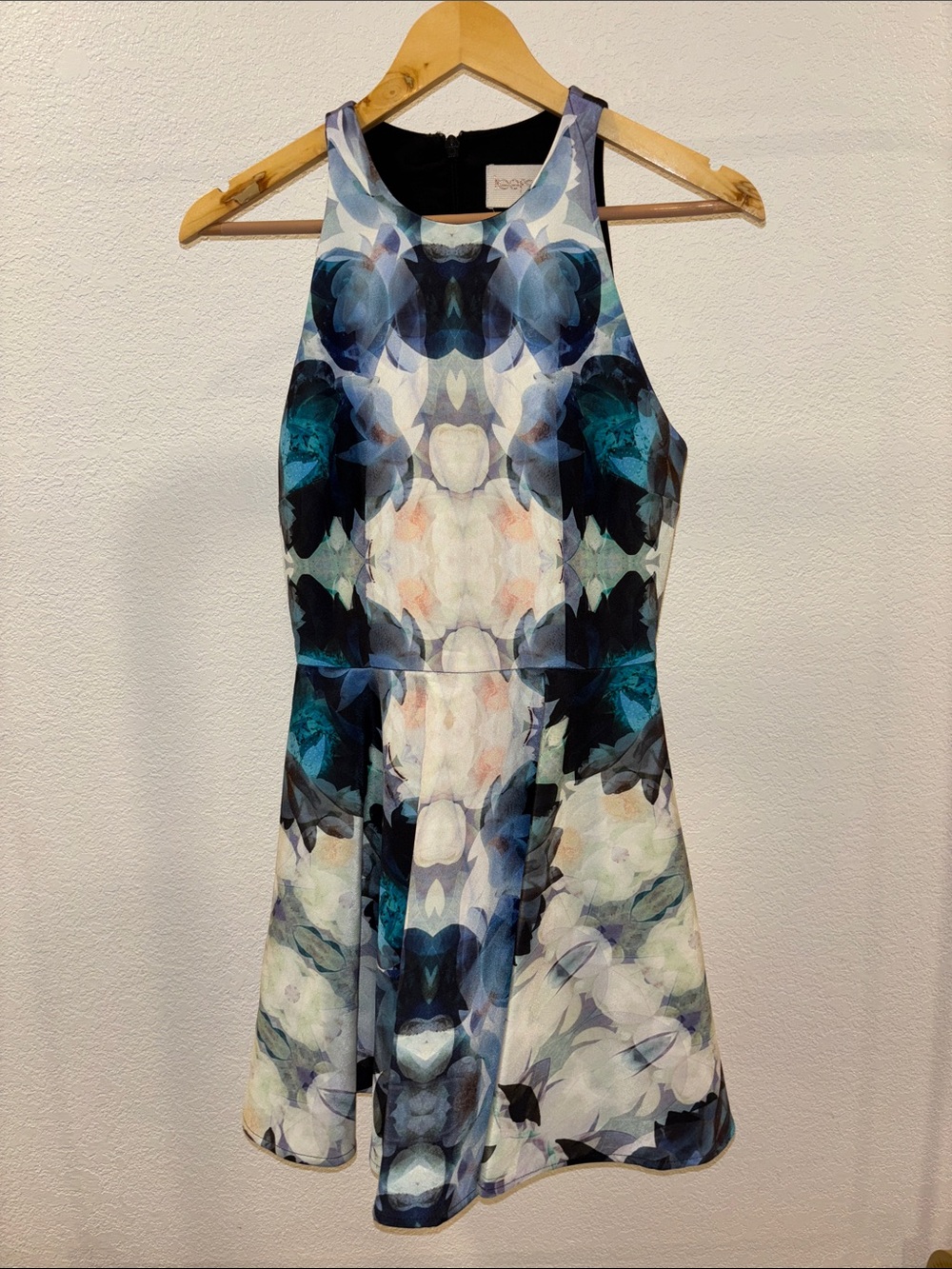KEEPSAKE the Label Abstract Floral Fit-&-Flare Dress in Blue and White